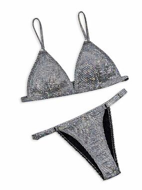 🪩 Shimmering Silver Mosaic Bikini Set | SIZE SMALL